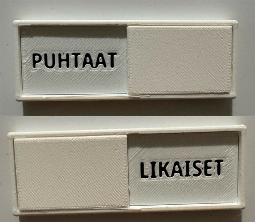 Astiapesukoneen puhtaat / likaiset astiat kyltti.